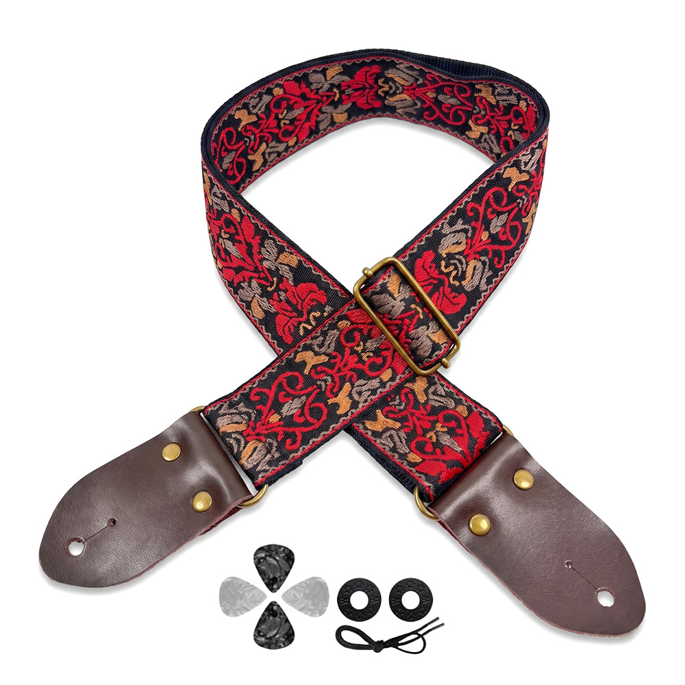 Musical Instrument Dulcimer - Embroidered Print Guitar Strap Vintage Ethnic